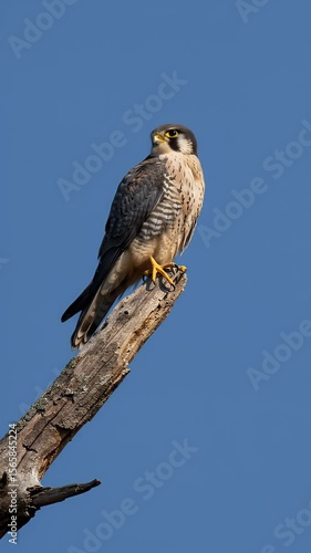 Wildlife Photo Falcon Perched on Branch Blue Sky Day Animal Bird
