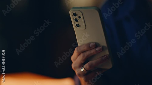 Wallpaper Mural Lady hand holding phone at night home closeup. Unrecognizable businesswoman Torontodigital.ca