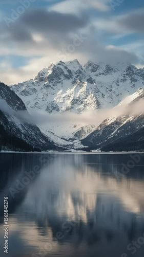 Winter Lake Reflection Snow Mountain Nature Landscape Scenery