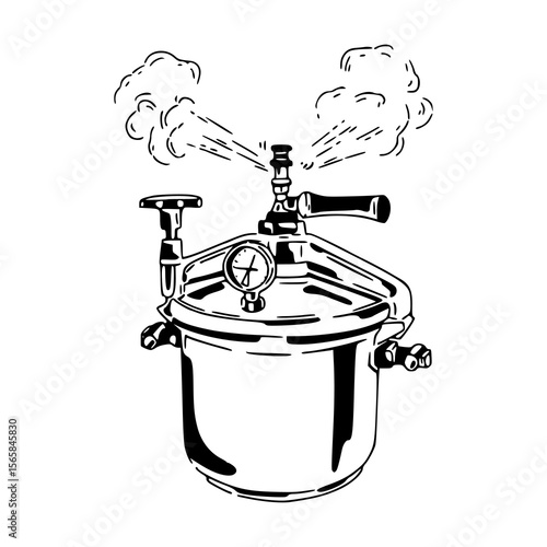 vintage pressure cooker with steam artwork