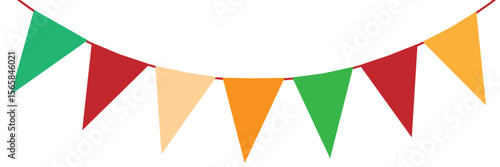 Festive flag garland vector illustration. Retro bunting in simple flat style, isolated on white background. Carnival, birthday, circus border decoration.