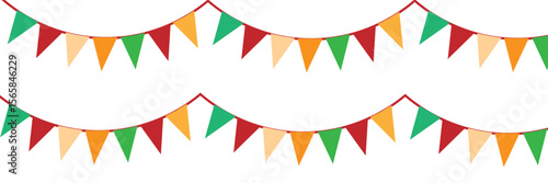 Festive flag garland vector illustration. Retro bunting in simple flat style, isolated on white background. Carnival, birthday, circus border decoration.