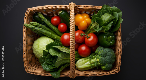 Vegetable basket with tomato pepper broccoli cabbage