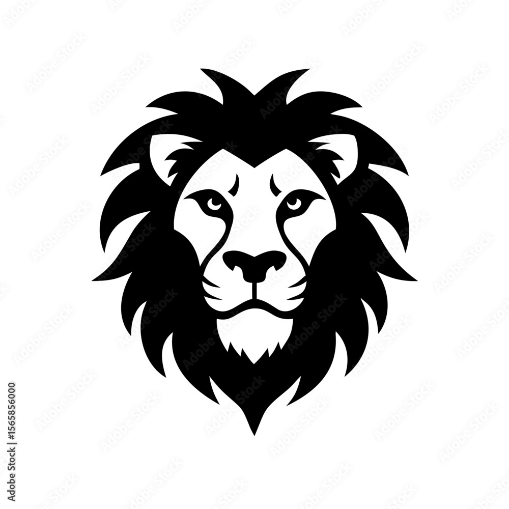 Illustration of a black and white lion head silhouette Illustration of a black and white lion head silhouette