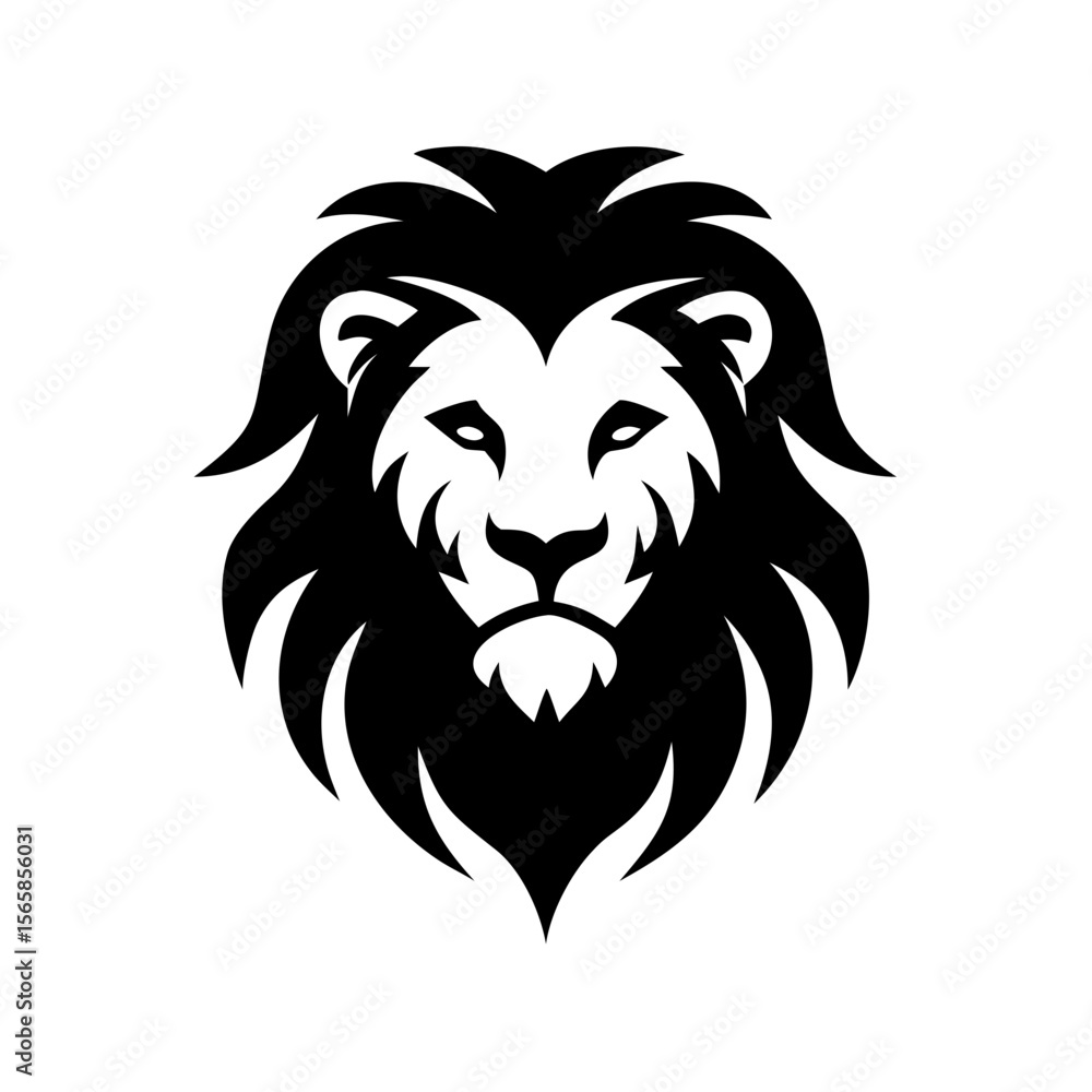 Illustration of a black and white lion head portrait Illustration of a black and white lion head portrait