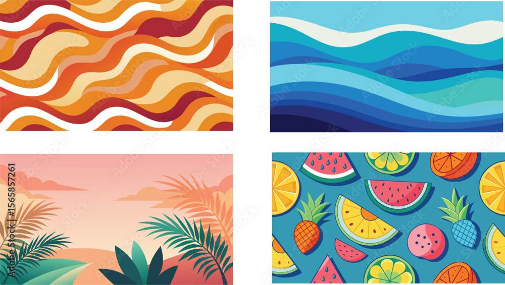 Fototapeta premium set of colorful abstract backgrounds for summer design 