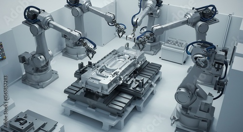 Robotic Arms Precisely Handling Metal Component in Automated Manufacturing Cell