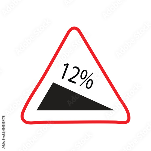 12% slope sign vector illustration indicates that there is a road with a 12% slope ahead and that caution and alertness should be exercised for potentially dangerous road conditions.