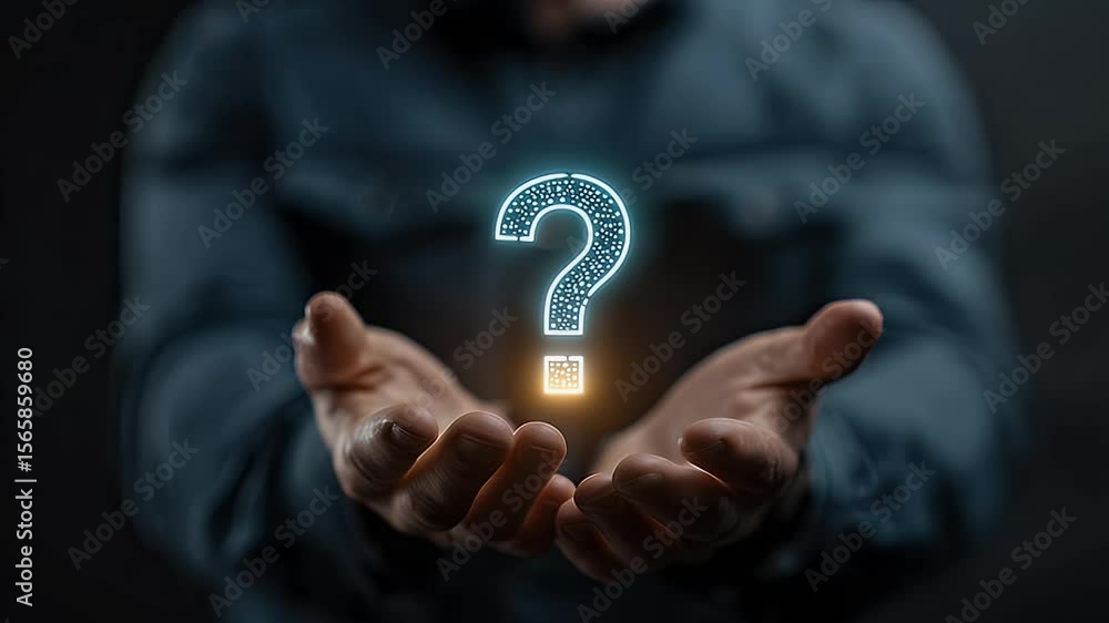 custom made wallpaper toronto digitalA person holding a glowing question mark symbolizing curiosity and inquiry in a dark setting
