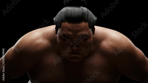 Sumo Wrestler: A powerful sumo wrestler, embodying strength and discipline, is captured in a moment of intense focus, his eyes reflecting determination.