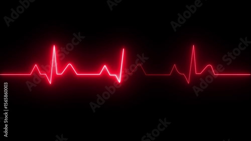 ECG monitor beating heart with a neon electrocardiogram overlay, featuring dynamic HUD elements and a gradient background.Abstract neon heartbeat signal icon animation background on black back ground