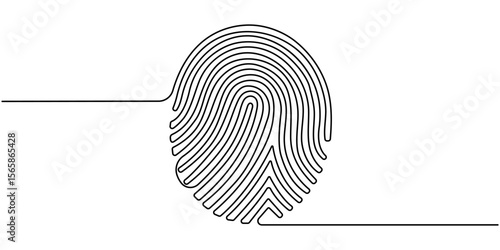 fingerprint continuous one line drawing, Linear drawing of a fingerprint. Continuous line drawing of biometric scan symbol on white background, Linear drawing of a fingerprint. Continuous line drawing