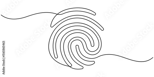 fingerprint continuous one line drawing, Linear drawing of a fingerprint. Continuous line drawing of biometric scan symbol on white background, Linear drawing of a fingerprint. Continuous line drawing