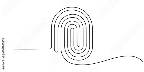 fingerprint continuous one line drawing, Linear drawing of a fingerprint. Continuous line drawing of biometric scan symbol on white background, Linear drawing of a fingerprint. Continuous line drawing