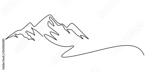Mountains landscape view. Continuous one line drawing, One continuous line drawing of mountain range landscape, Mountains continuous one line drawing. Mountain sign in simple linear style.