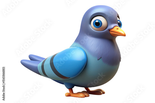 3dCartoon pigeon isolated on transparent background, cute bird for stickers and graphic design projects, mascot, logo, and children's illustration.