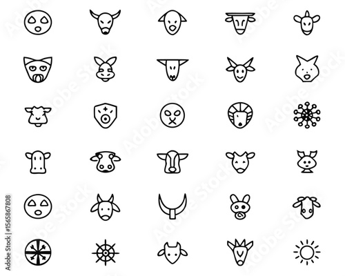 Modern abstract bovine herd collection featuring stylized cow and bull forms in a versatile graphic element assortment for branding and design
