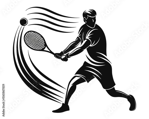 Dynamic abstract graphic showcasing a tennis player in motion rendered with bold color contrasts and a clean modern aesthetic suitable for sports branding and promotional materials