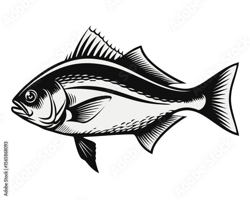 An ancient vibrant and detailed artistic rendering of a common dentex fish showcasing intricate patterns and a rich historical aesthetic with a full spectrum of colors