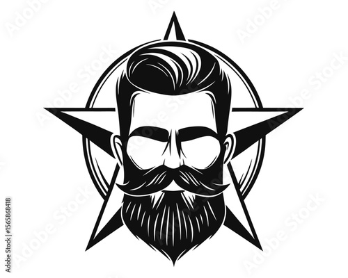 Stylized profile of a bearded man with a fashionable hipster appearance presented as a clean graphic silhouette in a striking color palette