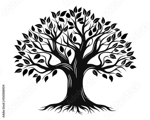 Elegant outline of a deciduous tree in full foliage presented as a clean striking silhouette perfect for natural themes and decorative applications