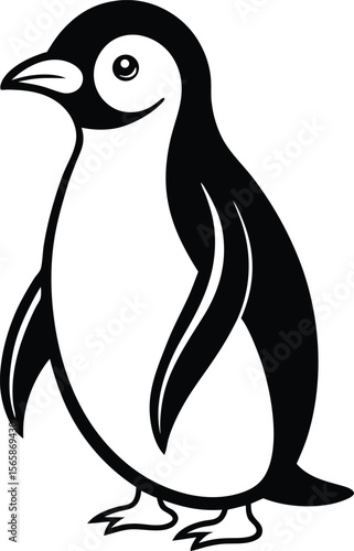 Penguin Line Art vector illustration on white background
