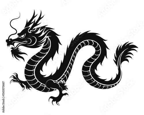 Majestic chinese dragon outline a powerful mythical creature symbolizing strength wisdom and good fortune rendered in a striking black and color design
