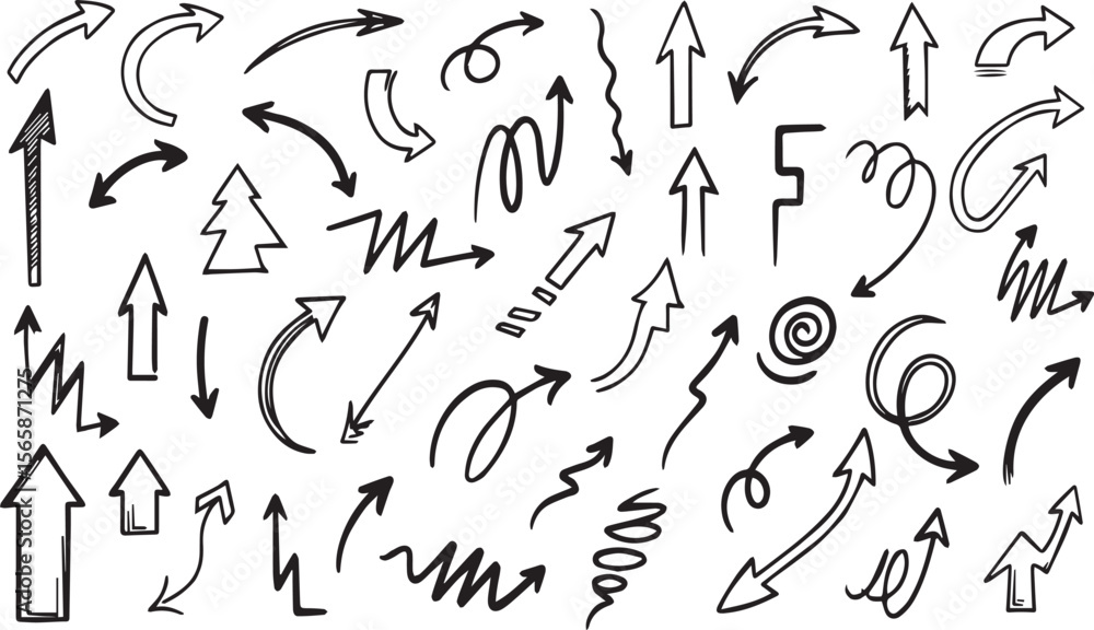 Set of hand-drawn doodle arrows pointing in different directions Set of hand-drawn doodle arrows pointing in different directions
