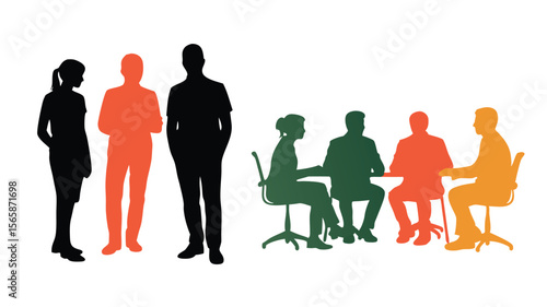 Silhouettes of People Standing and Sitting Around a Table During Business Meeting