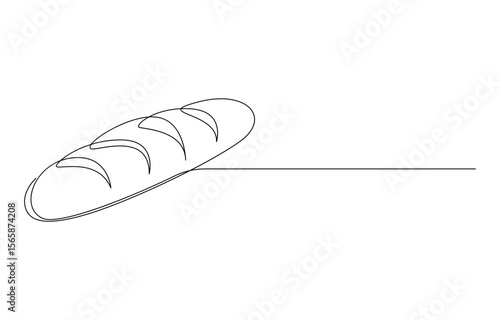 Single Line Drawing of a Loaf of Bread, Line Art Illustration of a Bread Loaf and Slices,
