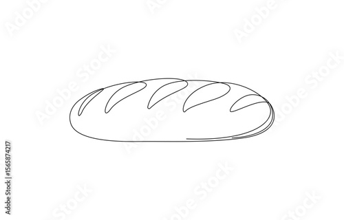 Single Line Drawing of a Loaf of Bread, Line Art Illustration of a Bread Loaf and Slices,
