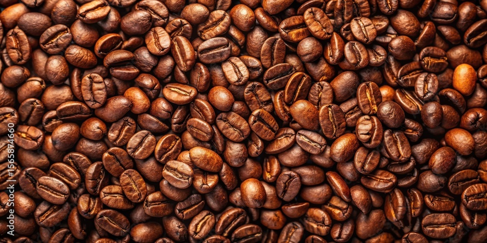 Fototapeta premium Aromatic Roasted Coffee Beans Rich Brown Hue, Close-Up Texture
