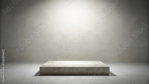 A simple, minimalist concrete platform against a textured wall, ideal for product display or presentation.