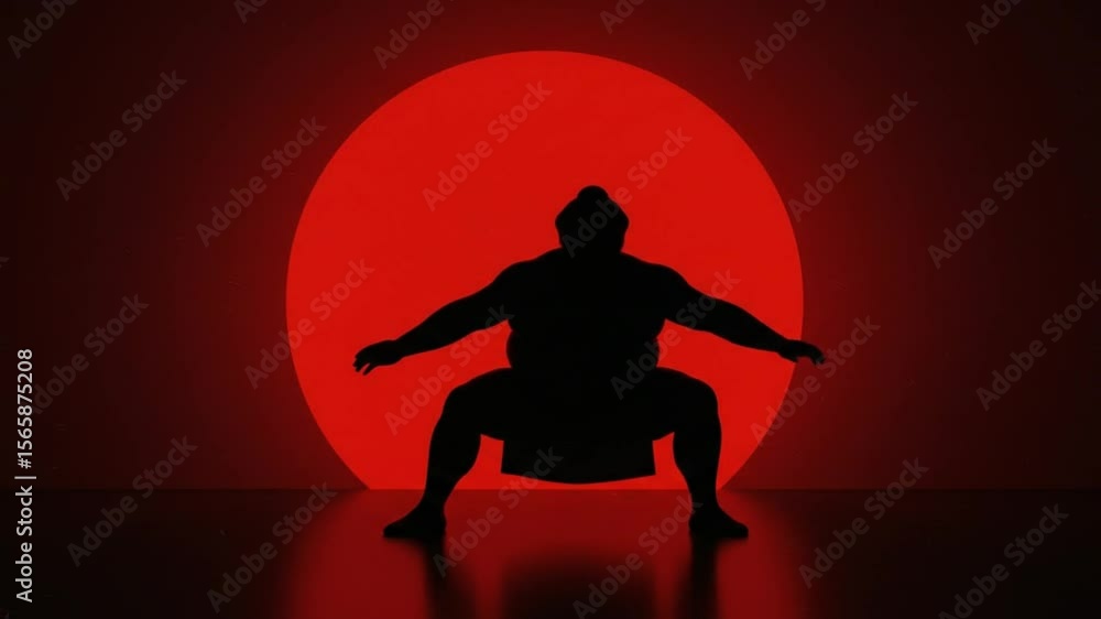 Sumo Silhouette Under Red Circle: The imposing silhouette of a sumo ...