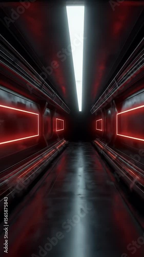 3D Futuristic Neon Corridor Tunnel Glowing Perspective Architecture