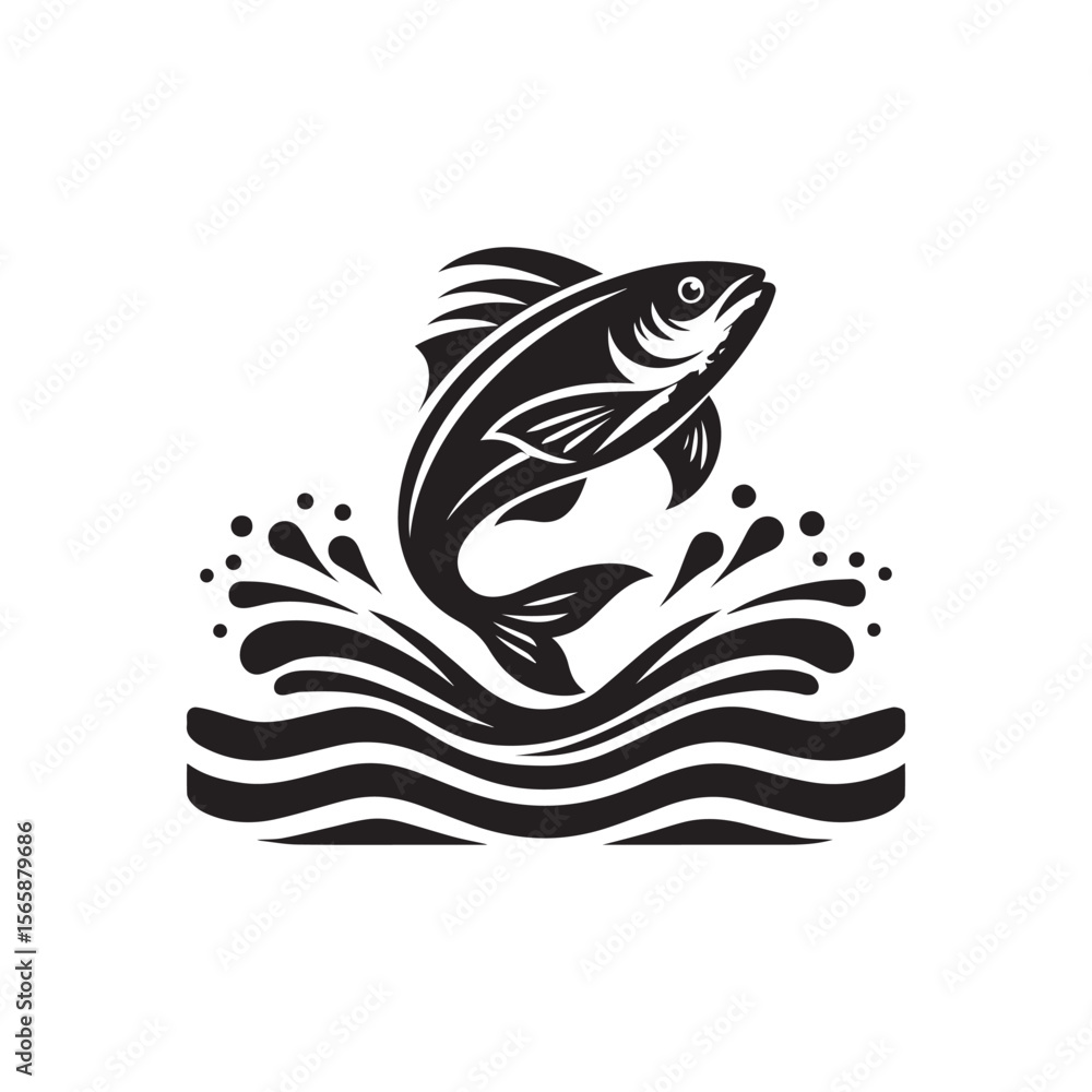Naklejka premium logo of fish jumping on water