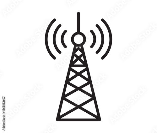 Outline radio antenna isolated on white background. Antenna and signal tower minimalist art.