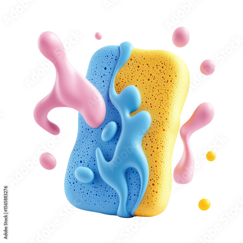 Colorful abstract sponges with playful splashes