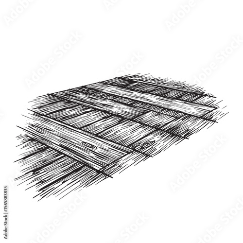 Detailed hand-drawn illustration of a wooden floor created with an intricate crosshatching technique for artistic expression.