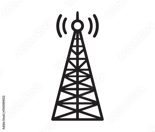 Outline radio antenna isolated on white background. Antenna and signal tower minimalist art.