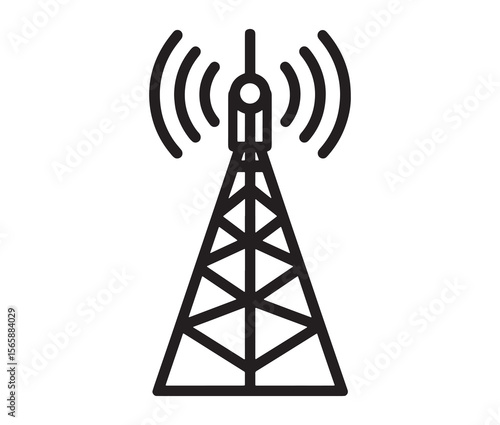 Outline radio antenna isolated on white background. Antenna and signal tower minimalist art.