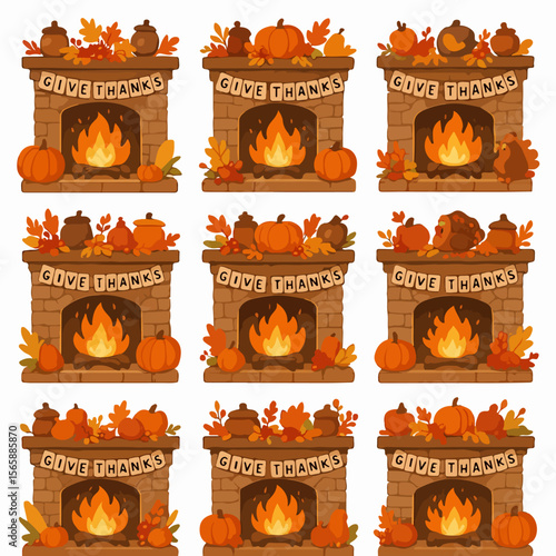 Thanksgiving fireplace mantel decor autumn harvest scene