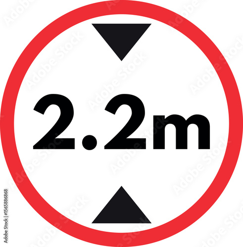 Maximum height limit 2.2 meter sign . 2 meter height restriction road sign . Vector