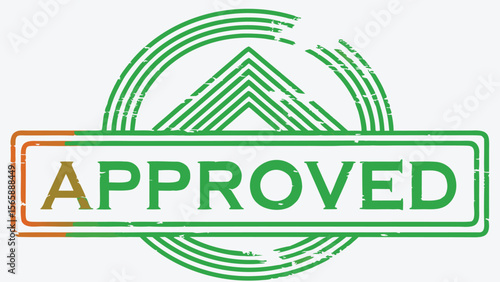 Green approved stamp with a geometric mountain and half circle design with a distressed texture effect