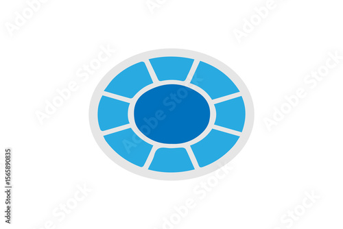 The image shows a circular pie chart icon divided into several blue segments surrounding a darker blue center. The chart is outlined with a light grey border and gives a clean, professional appearance