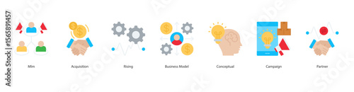 Growth Business Framework Icon Set Collection Concept With Icon Of Mlm, Acquisition, Rising, Business Model, Conceptual, Campaign, Partner