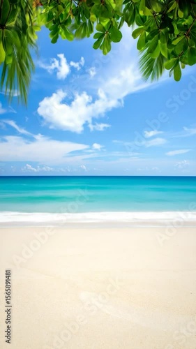 Wallpaper Mural Tropical beach scene with vibrant blue water and lush greenery Torontodigital.ca