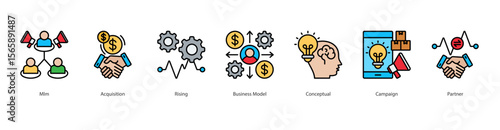 Growth Business Framework Icon Set Collection Concept With Icon Of Mlm, Acquisition, Rising, Business Model, Conceptual, Campaign, Partner