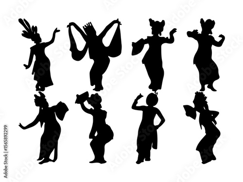 Silhouettes of Traditional Indonesian Dancers in Cultural Costumes