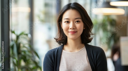 A young woman with shoulder-length dark hair, wearing a black cardigan over a light-colored top Free Download A young woman with shoulder-length dark hair, wearing a black cardigan over a light-colored top - GFXLoad